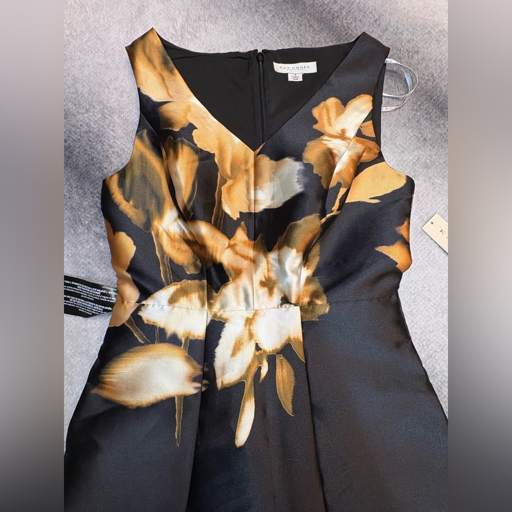 NWT Kay Unger Black Gold Reyna Sleeveless Cocktail Fit Flare Dress 4 6 Small - Picture 12 of 15